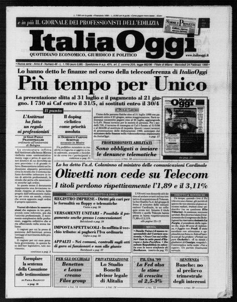 Italia oggi : quotidiano di economia finanza e politica